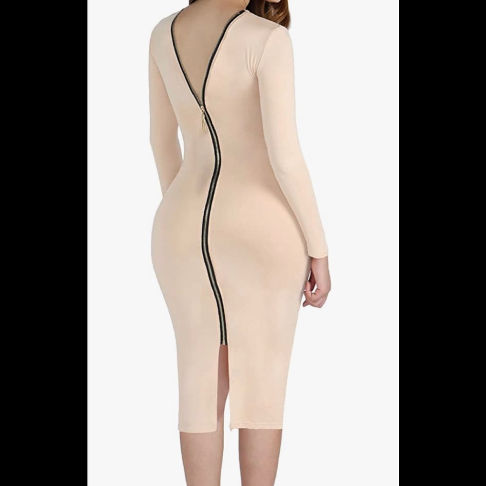 ZIP BACK LONG SLEEVE MIDI DRESS-LARGE